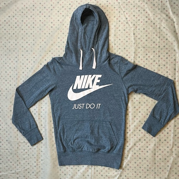 Nike Tops - Nike Heather Blue Pullover Hoodie with White Logo